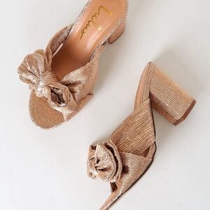 Dorothea Rose Gold Knotted High Heel Sandals 7.5